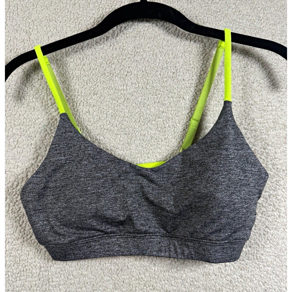 Forever 21 Women's Medium Gray Neon Green Strappy Sports Bra Yoga Activewear